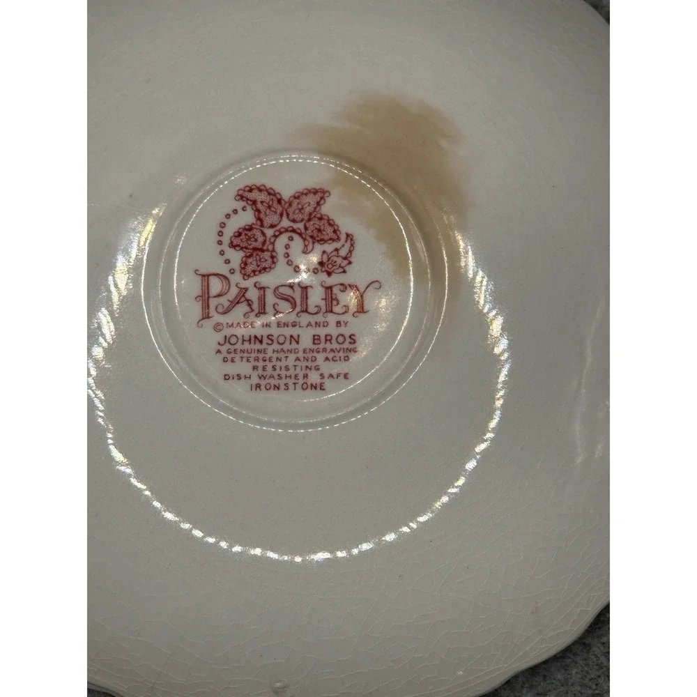 Johnson Bros Paisley Red Transferware Ironstone Tea Cups and Saucers Set of 5